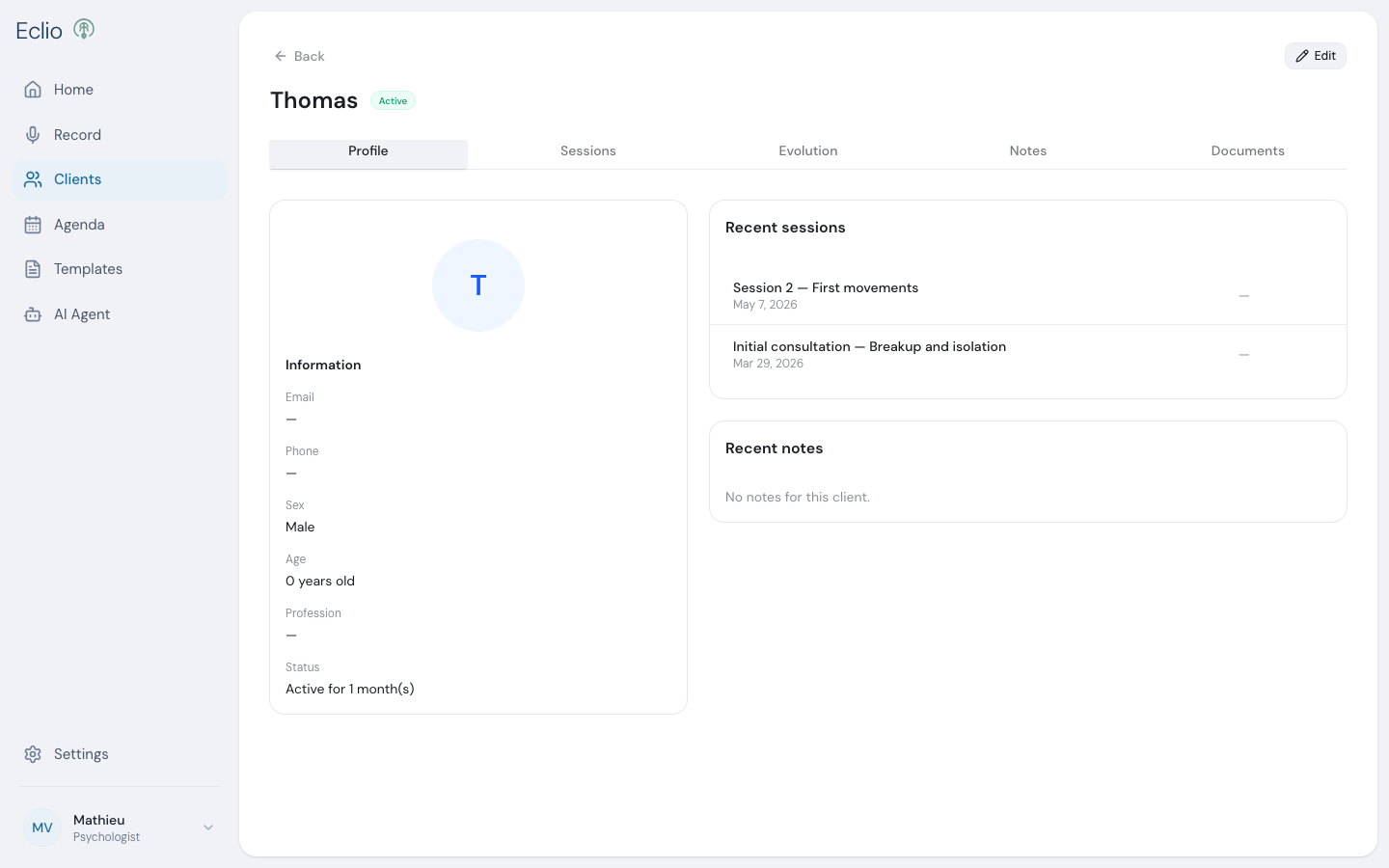 Client management profile view